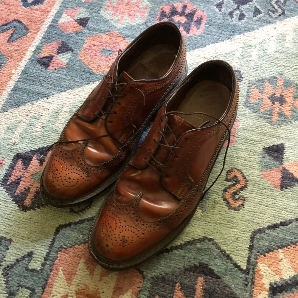 Vintage Wooden Soled Wingtip Shoes